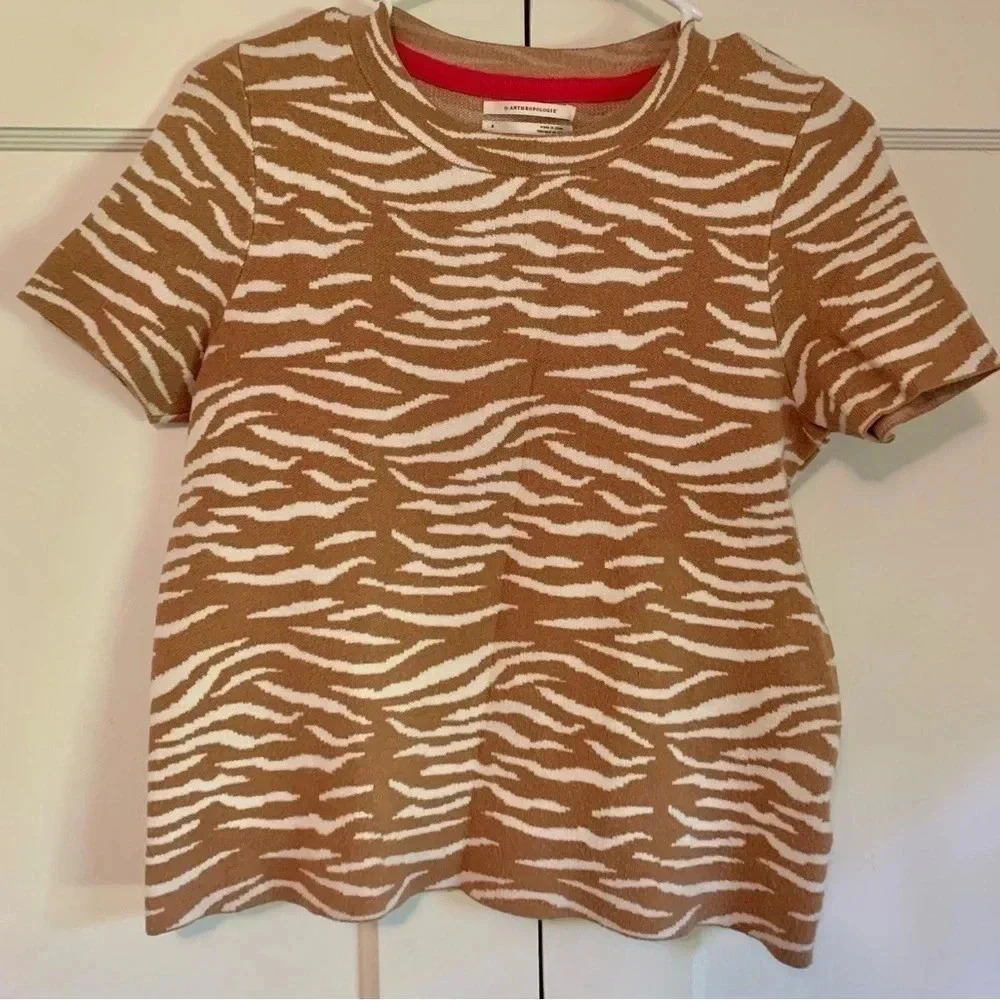 Anthropologie Zebra Stripped Sweater- Short Sleeve